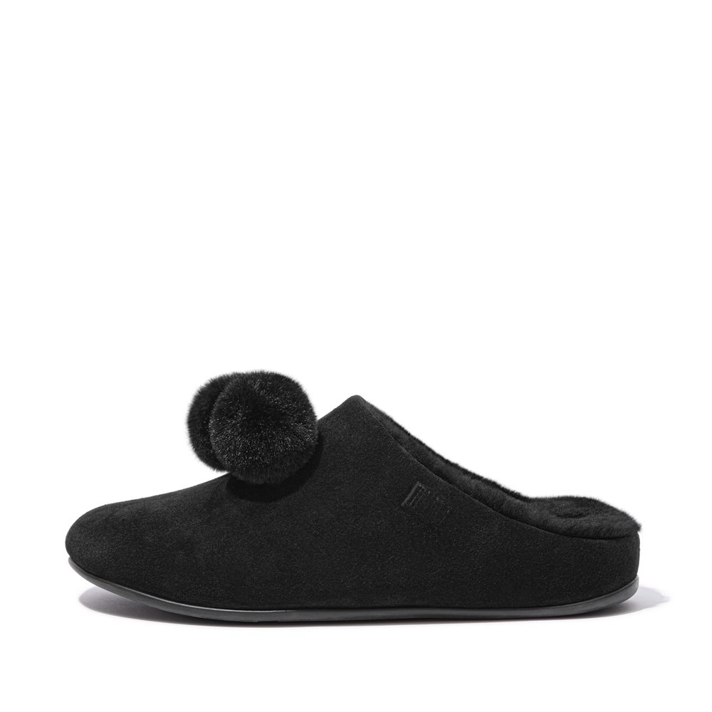 Fitflop Womens Slippers Black - Chrissie Pom-pom Shearling - GZ8673540